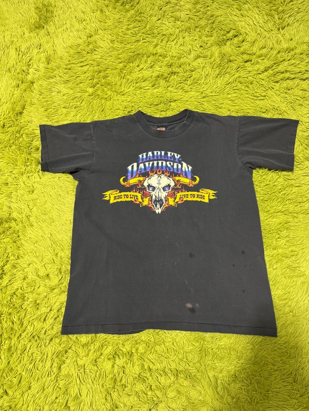 Vintage 90s Harley Davidson Flame Buffalo Graphic T-shirt Size Large Black